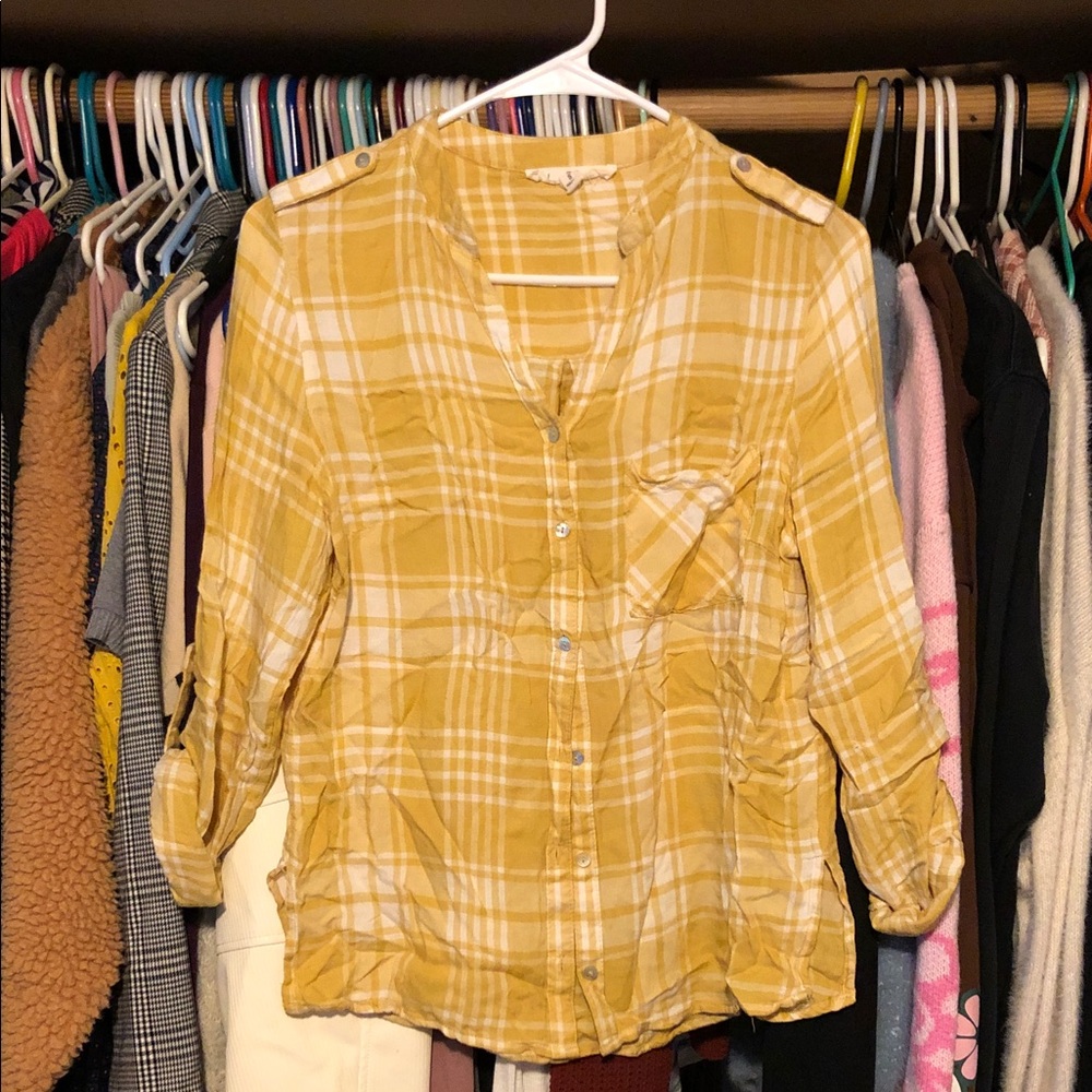 Love Tree Yellow Plaid Button Down Shirt